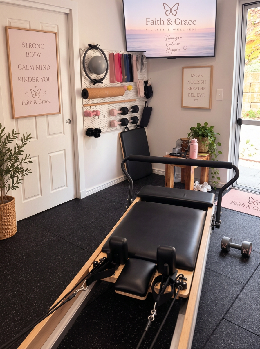 Reformer Pilates machine in the Faith & Grace studio